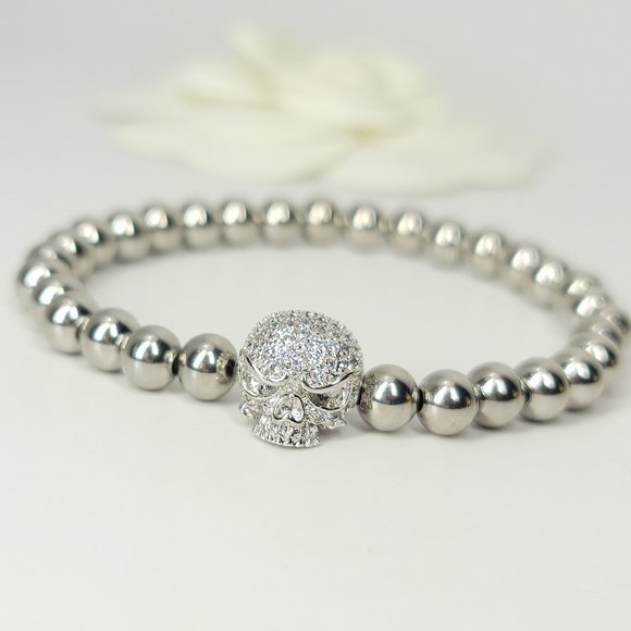 SueSue Jewelry - NEW Pave CZ Diamond Stainless Steel Skull Bracelet